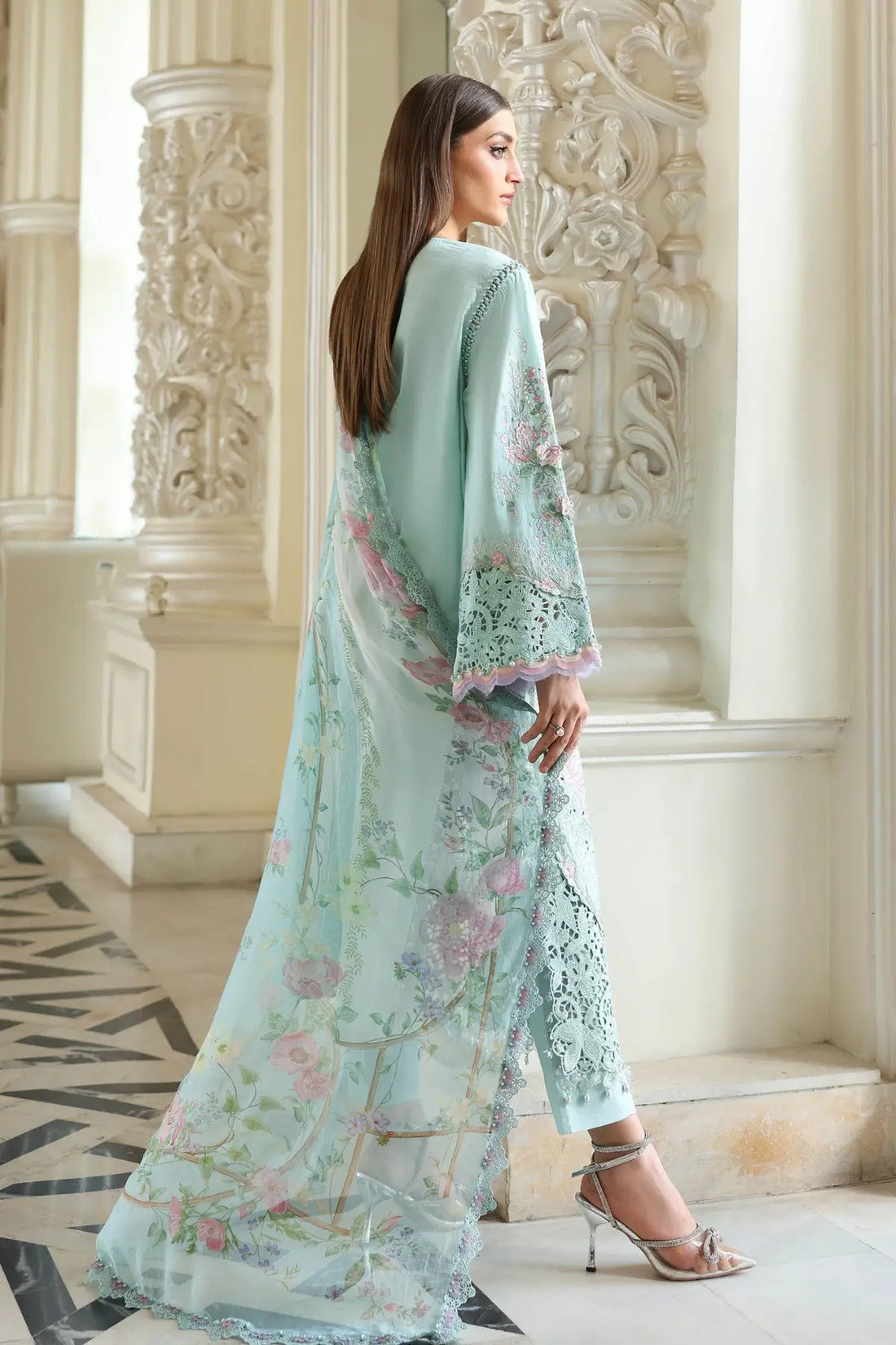 EL-26-15 Maria B sky blue stitched lawn suit with chiffon dupatta