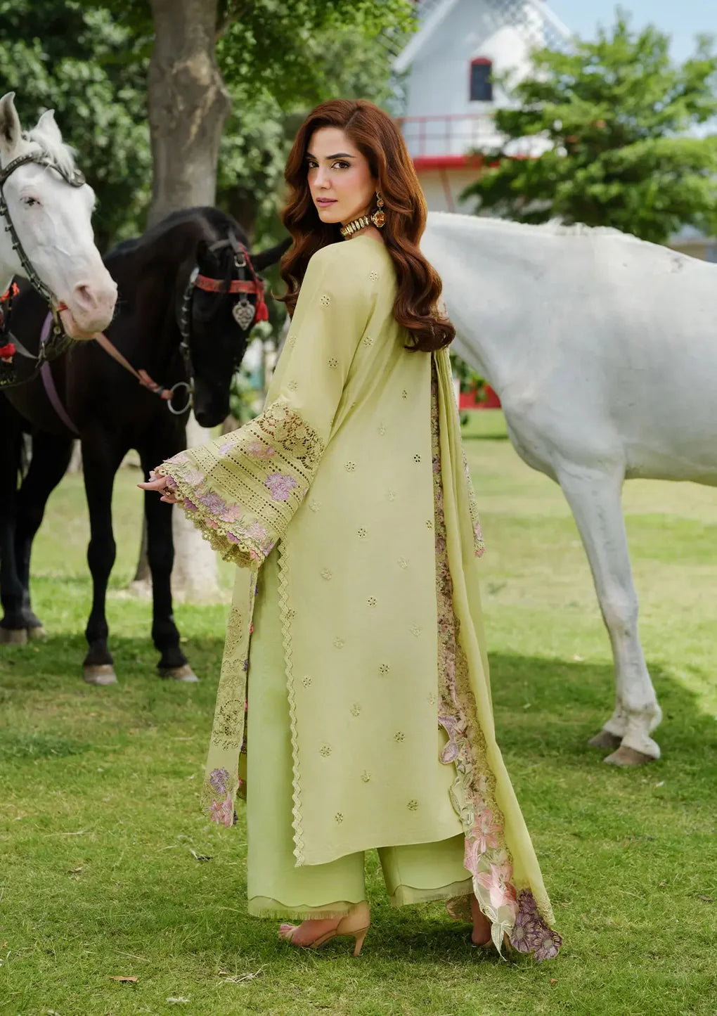 ELH-1A PISTACIA-Apple Green Embroidered Luxury Lawn Ensemble '25 By-Elaf Premium