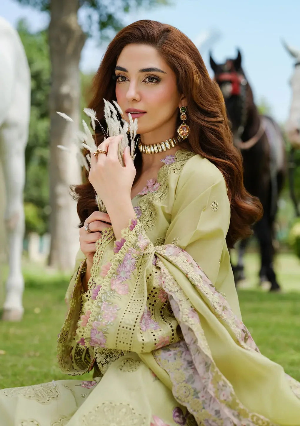 ELH-1A PISTACIA-Apple Green Embroidered Luxury Lawn Ensemble '25 By-Elaf Premium