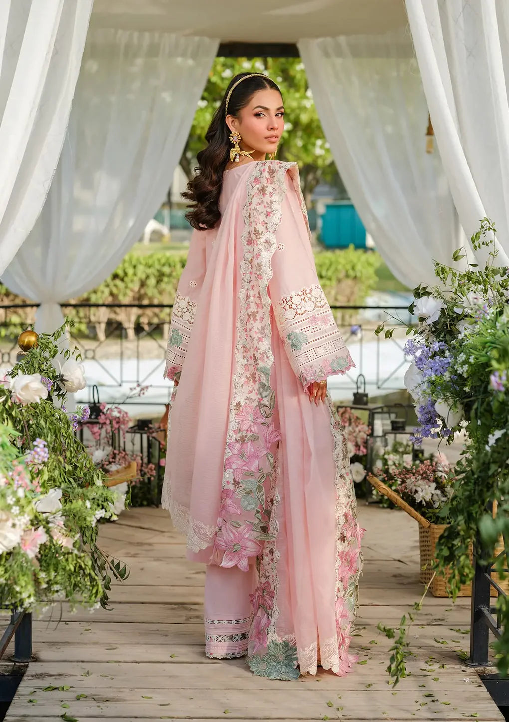 ELH-1B SOPHIA-Pink Embroidered Luxury Lawn Ensemble '25 By-Elaf Premium