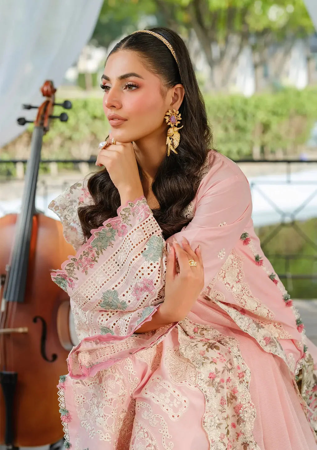 ELH-1B SOPHIA-Pink Embroidered Luxury Lawn Ensemble '25 By-Elaf Premium