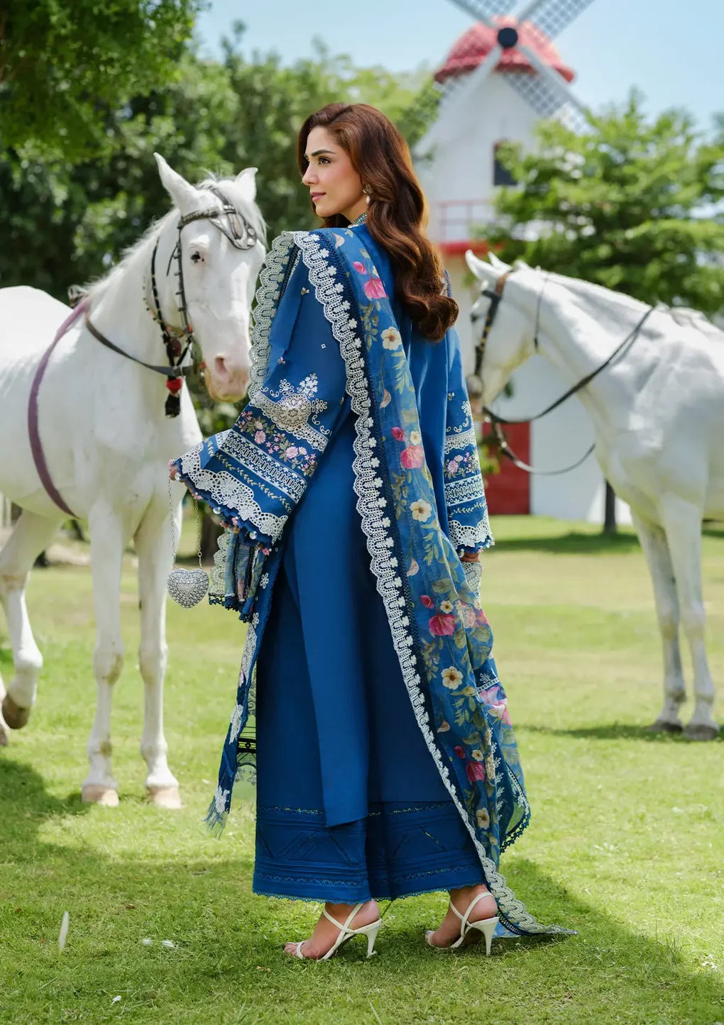 ELH-2A ZIVA-Teal Blue Embroidered Luxury Lawn Ensemble '25 By-Elaf Premium