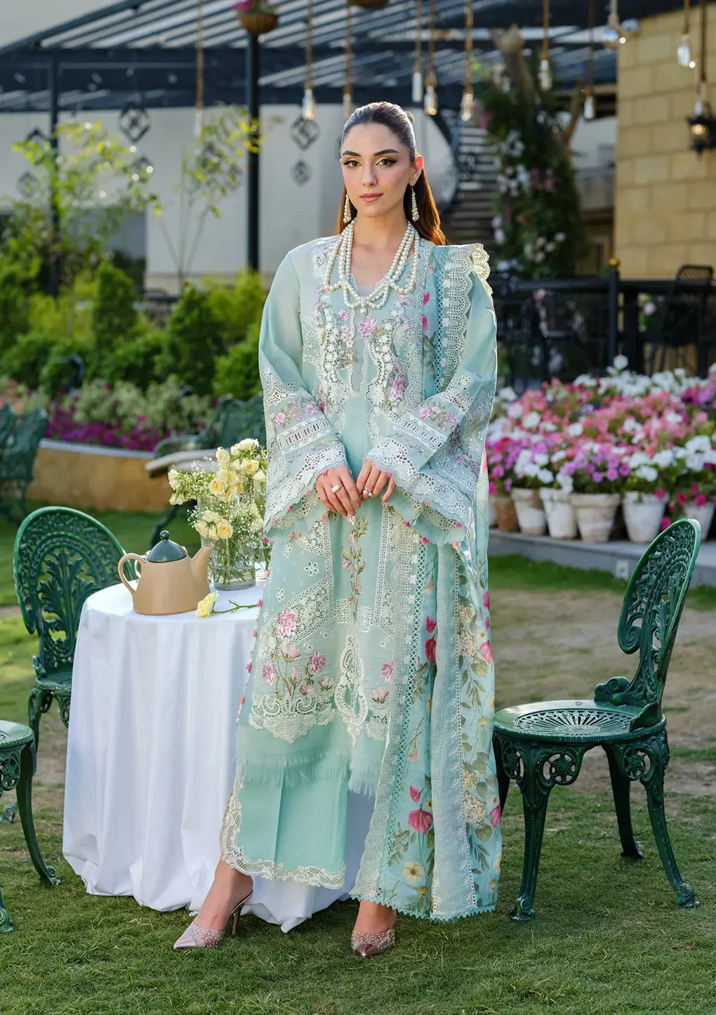 ELH-2B ZOYA-Aqua Embroidered Luxury Lawn Ensemble '25 By-Elaf Premium