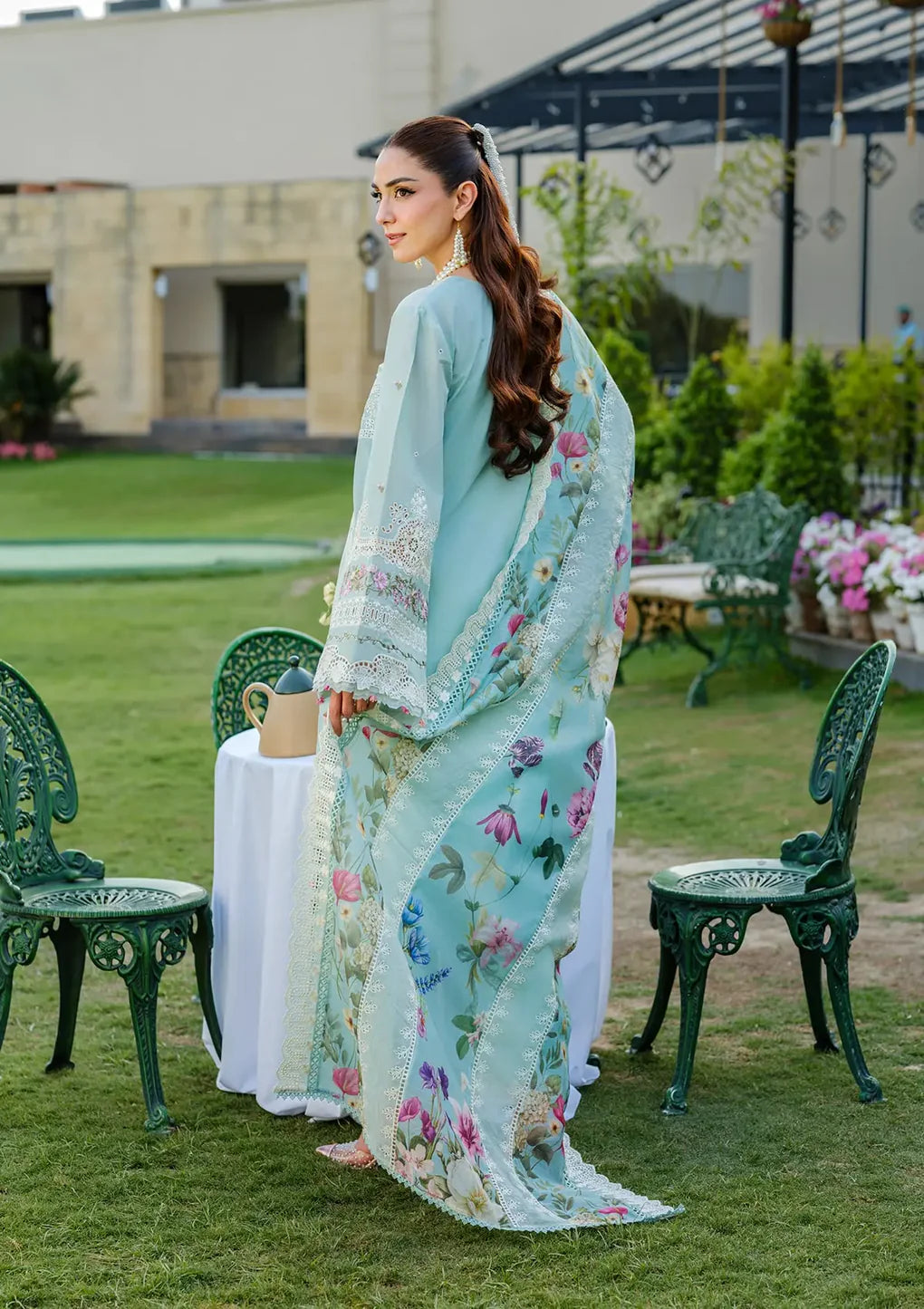 ELH-2B ZOYA-Aqua Embroidered Luxury Lawn Ensemble '25 By-Elaf Premium