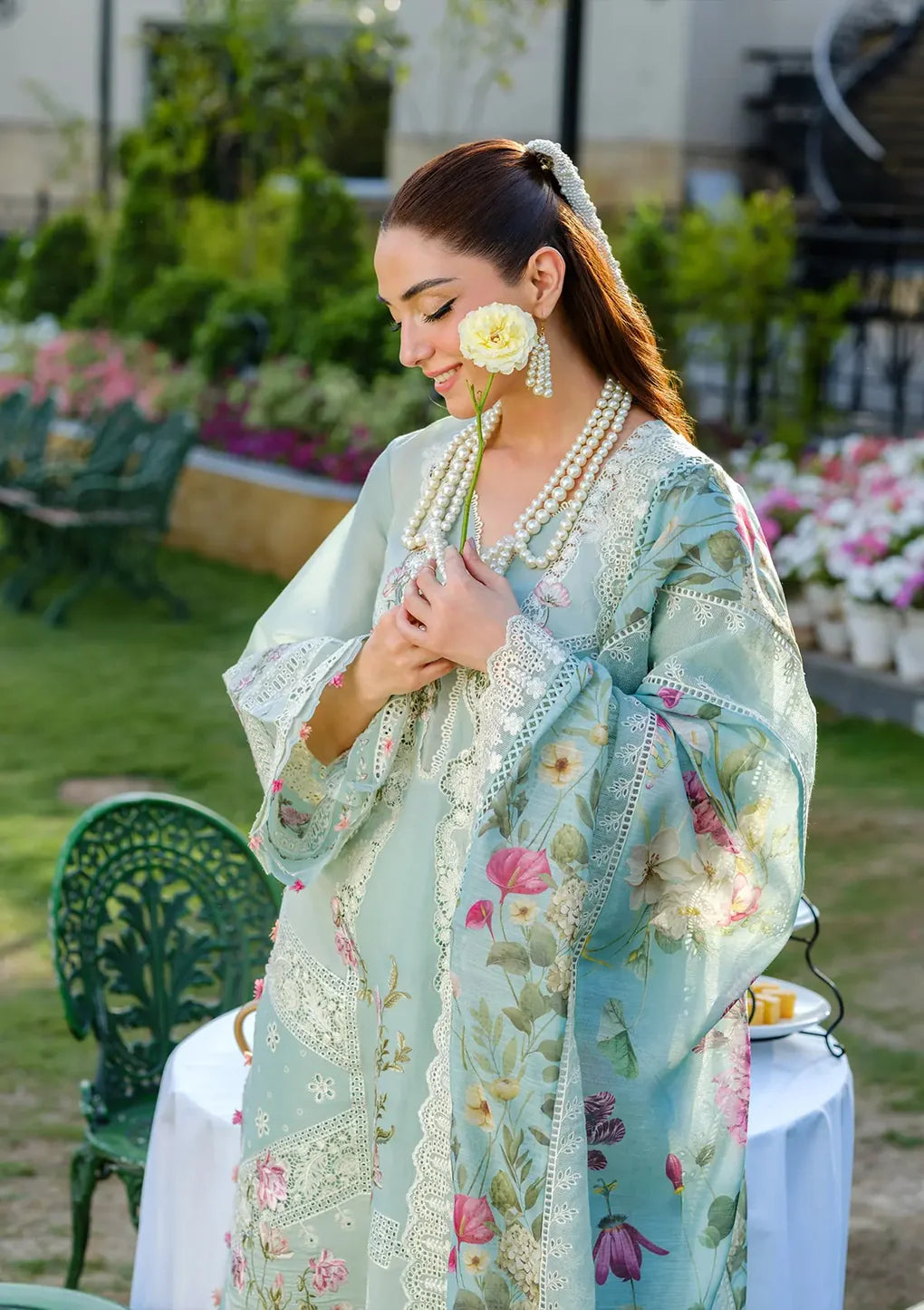 ELH-2B ZOYA-Aqua Embroidered Luxury Lawn Ensemble '25 By-Elaf Premium