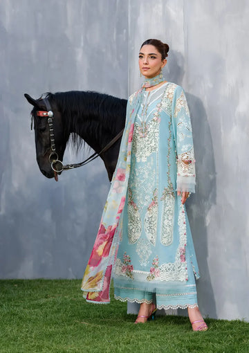 ELH-5B ELYA-Sky Blue Embroidered Luxury Lawn Ensemble '25 By-Elaf Premium