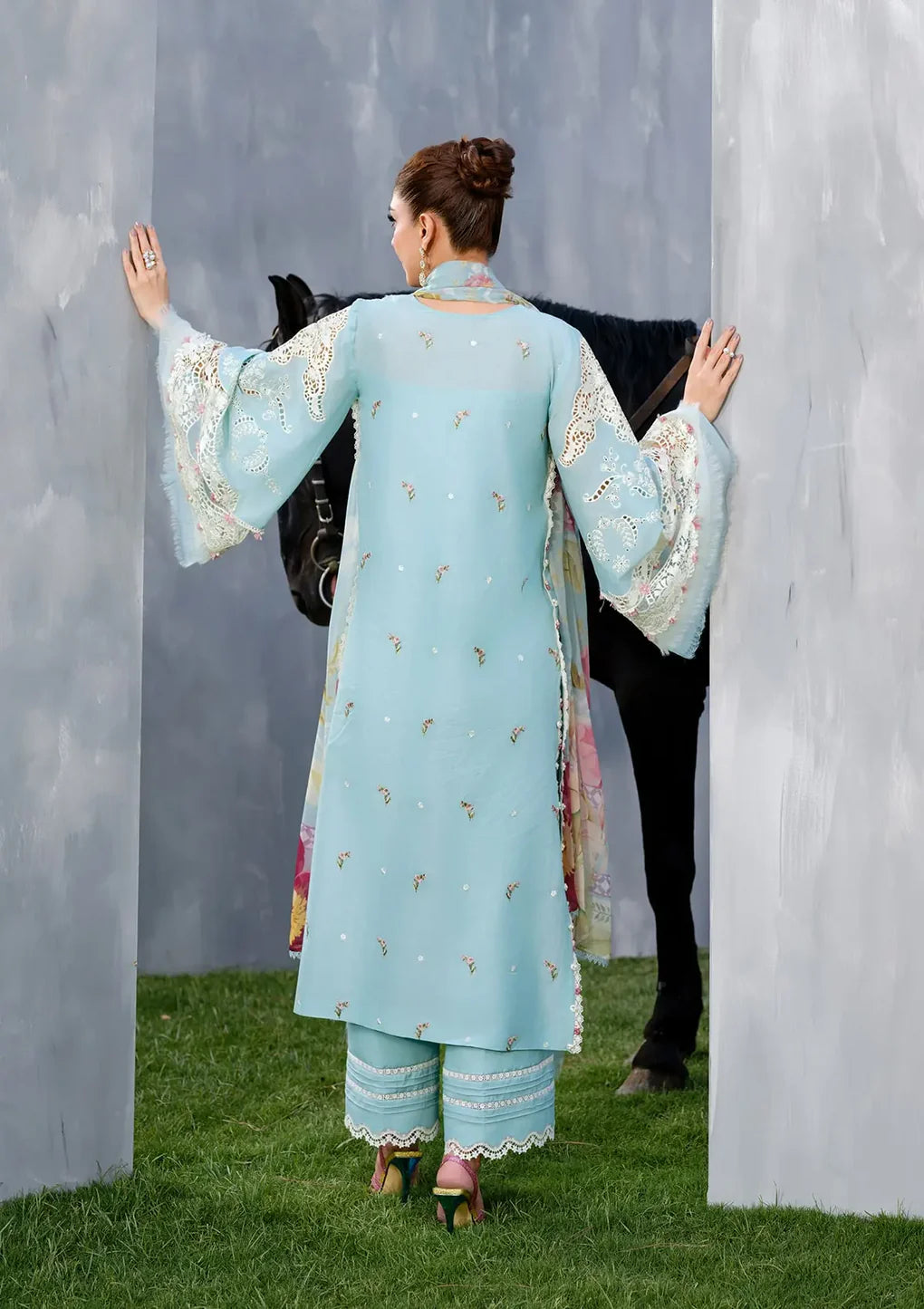 ELH-5B ELYA-Sky Blue Embroidered Luxury Lawn Ensemble '25 By-Elaf Premium