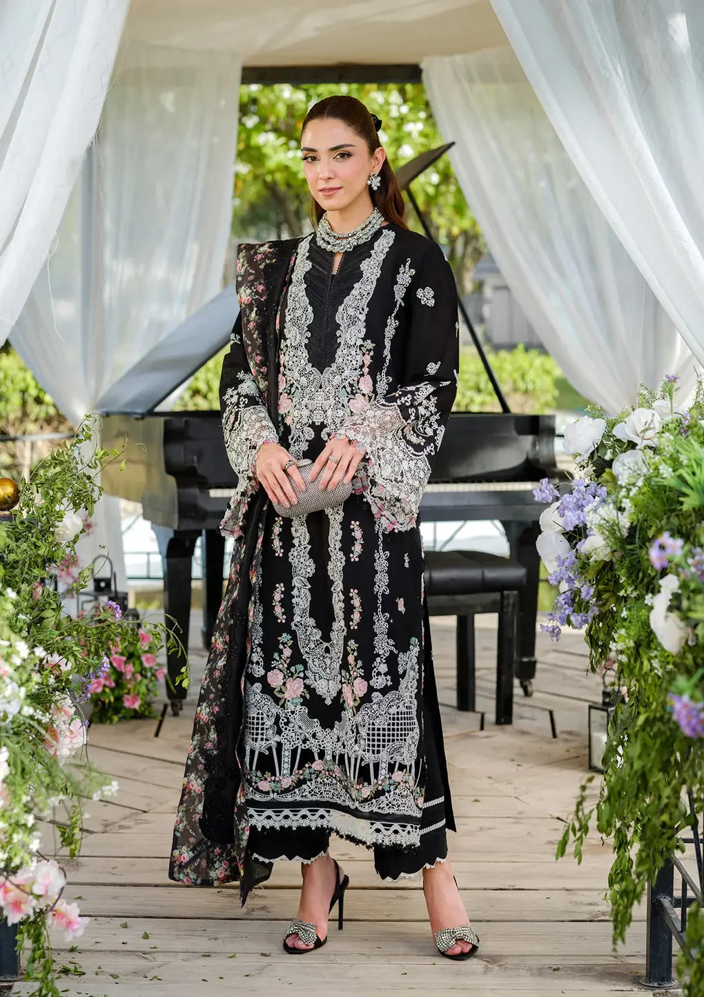 ELH-6A SERENA-Black Embroidered Luxury Lawn Ensemble '25 By-Elaf Premium