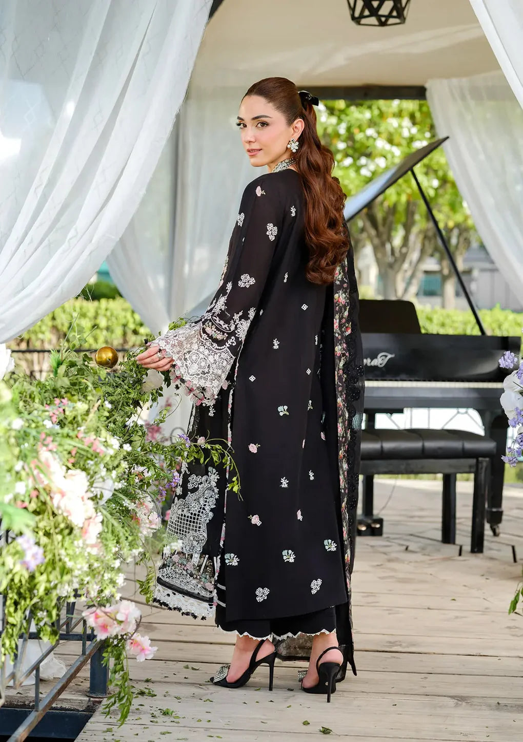 ELH-6A SERENA-Black Embroidered Luxury Lawn Ensemble '25 By-Elaf Premium