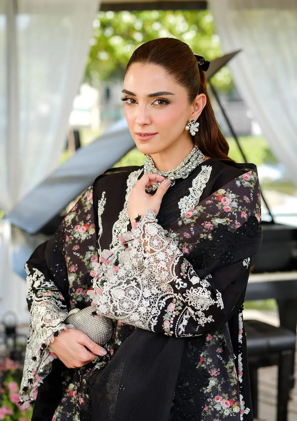 ELH-6A SERENA-Black Embroidered Luxury Lawn Ensemble '25 By-Elaf Premium