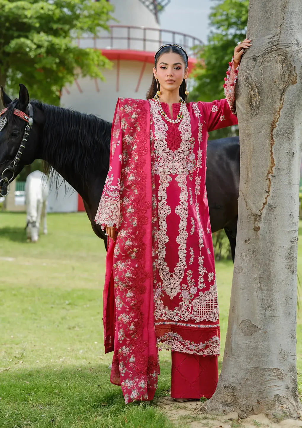 ELH-6B JULIET-Maroon Embroidered Luxury Lawn Ensemble '25 By-Elaf Premium