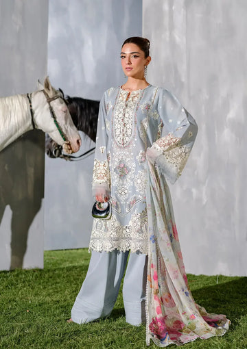 ELH-7B ISSABEL-Ice Blue Embroidered Luxury Lawn Ensemble '25 By-Elaf Premium