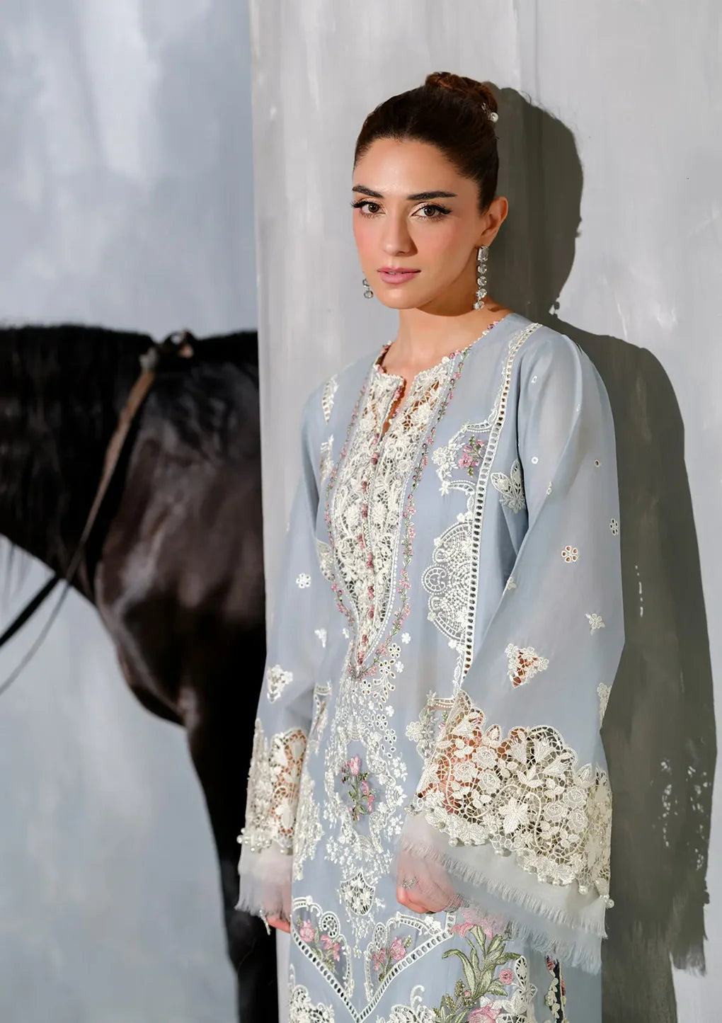 ELH-7B ISSABEL-Ice Blue Embroidered Luxury Lawn Ensemble '25 By-Elaf Premium