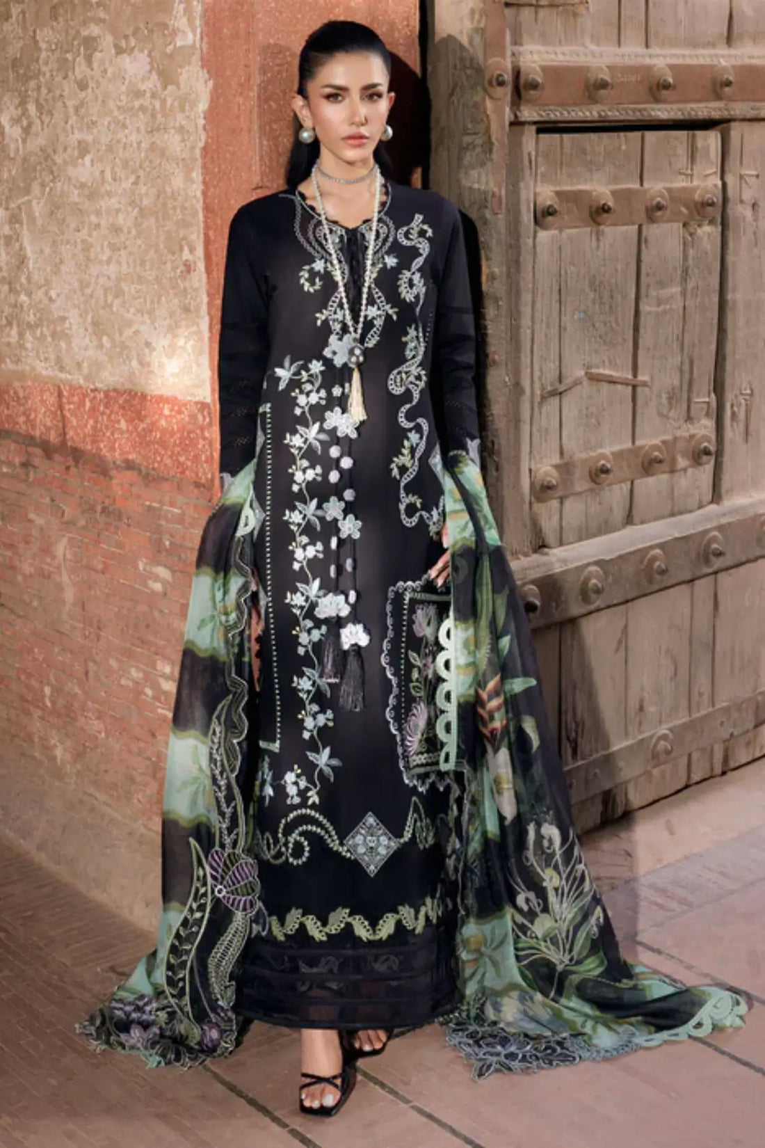 ELISE 1A black Saira Shakira Bloom lawn stitched 3PC suit with monar dupatta