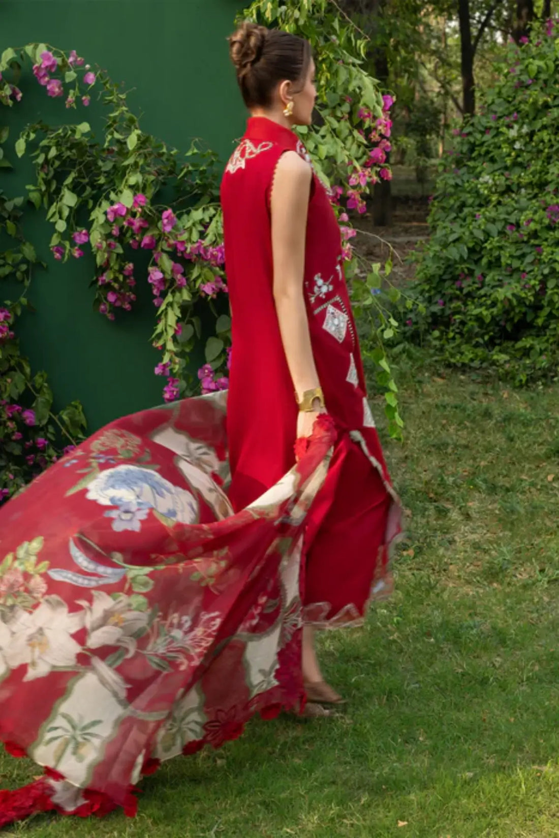ELISE 1B red Saira Shakira Bloom lawn stitched 3PC suit with monar dupatta