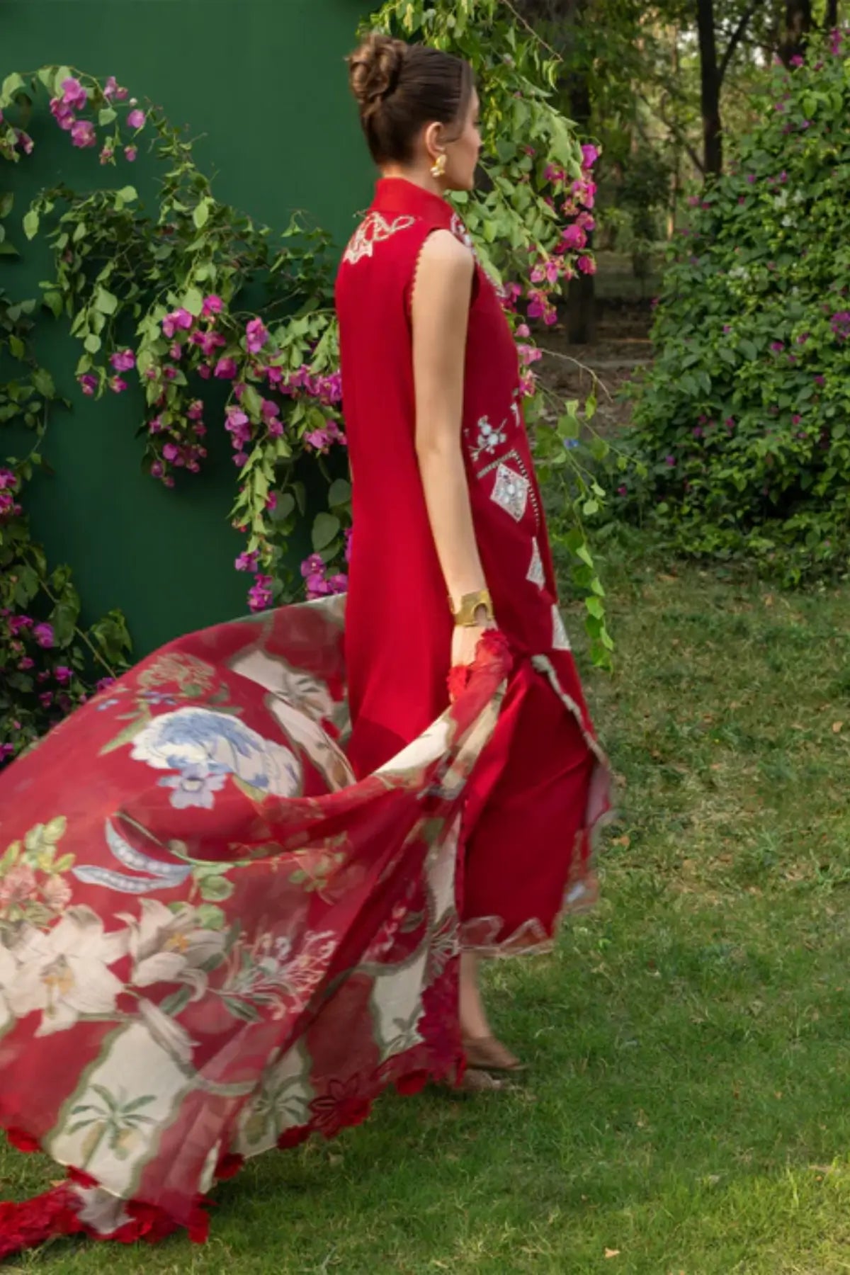 ELISE 1B red Saira Shakira Bloom lawn stitched 3PC suit with monar dupatta