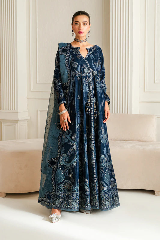 Embroidered velvet dress with silk trousers for events