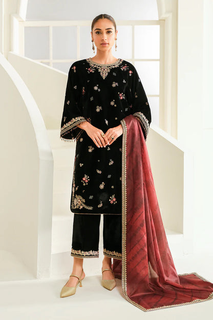 Luxury velvet outfit with intricate embroidery for formal wear