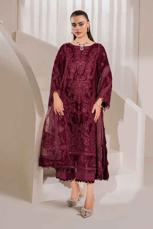 Stylish velvet embroidered ensemble with silk pants