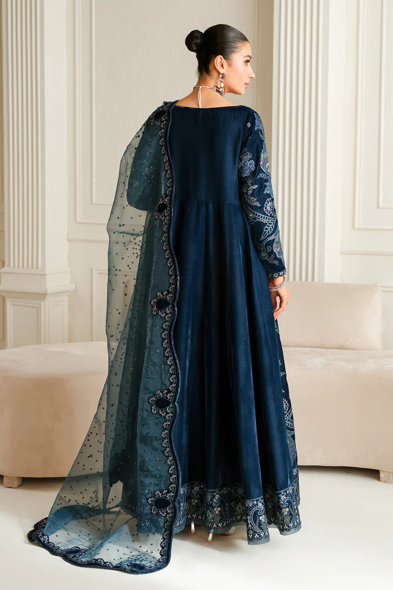 Embroidered velvet dress with silk trousers for events