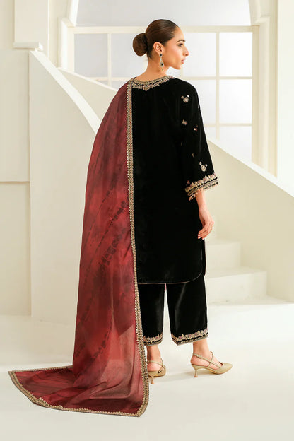 Luxury velvet outfit with intricate embroidery for formal wear