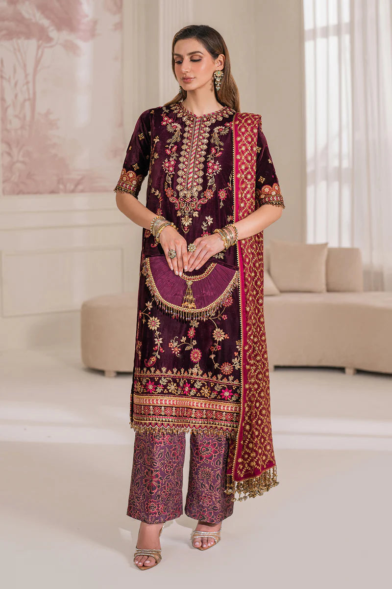 Multi-colored embroidered velvet outfit for special events