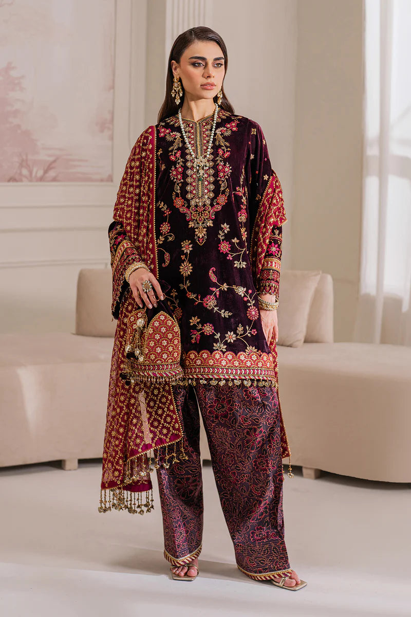 Multi-colored embroidered velvet outfit for special events