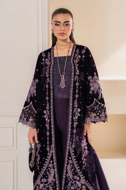 Luxury designer velvet gown with intricate embroidery