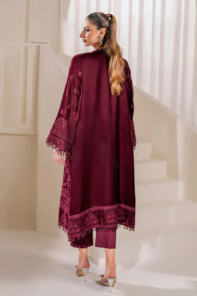 Stylish velvet embroidered ensemble with silk pants