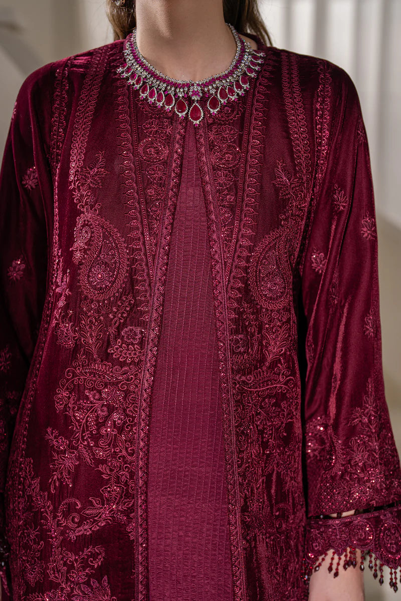 Stylish velvet embroidered ensemble with silk pants