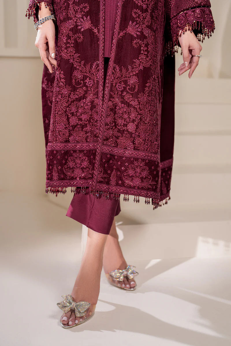 Stylish velvet embroidered ensemble with silk pants