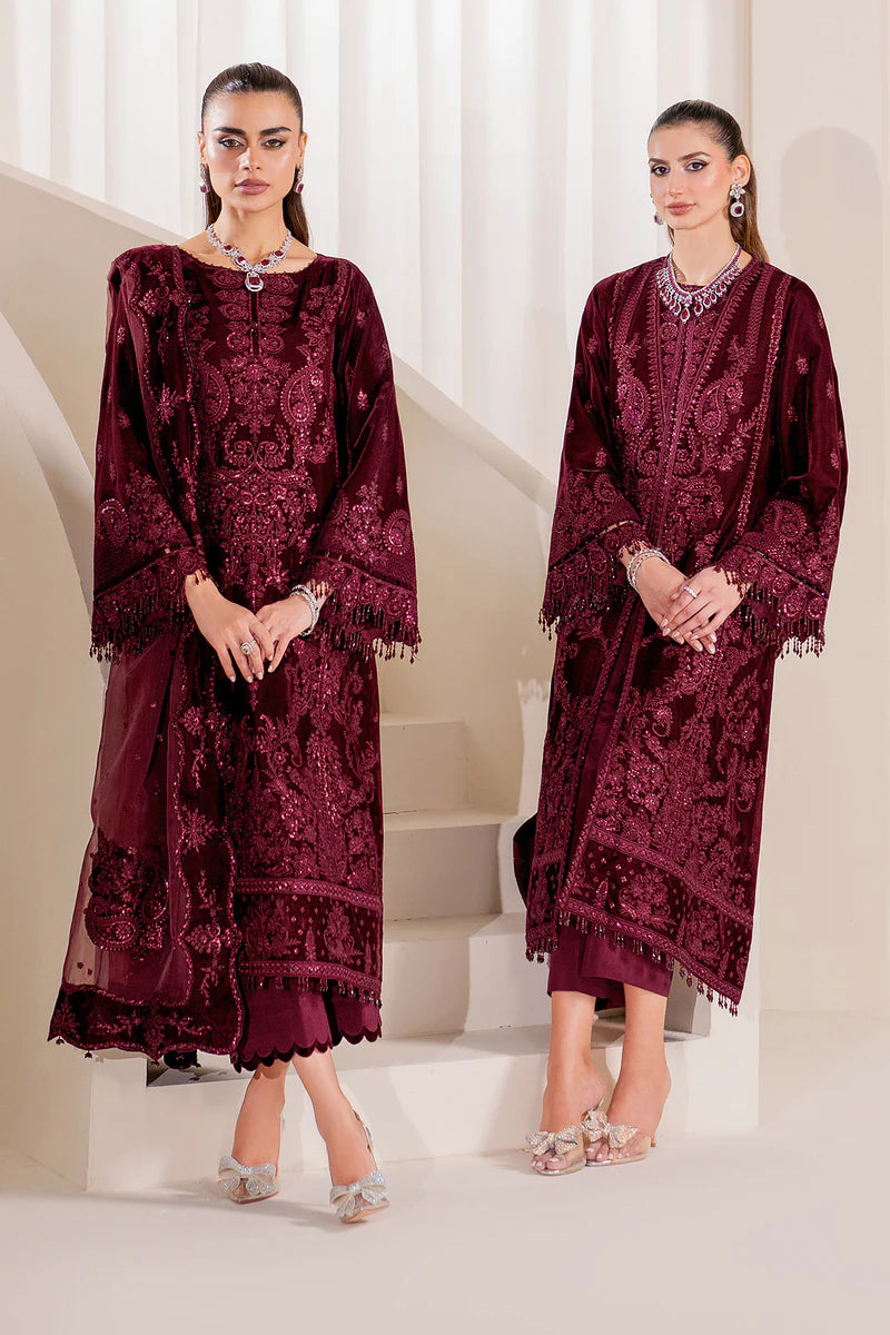 Stylish velvet embroidered ensemble with silk pants