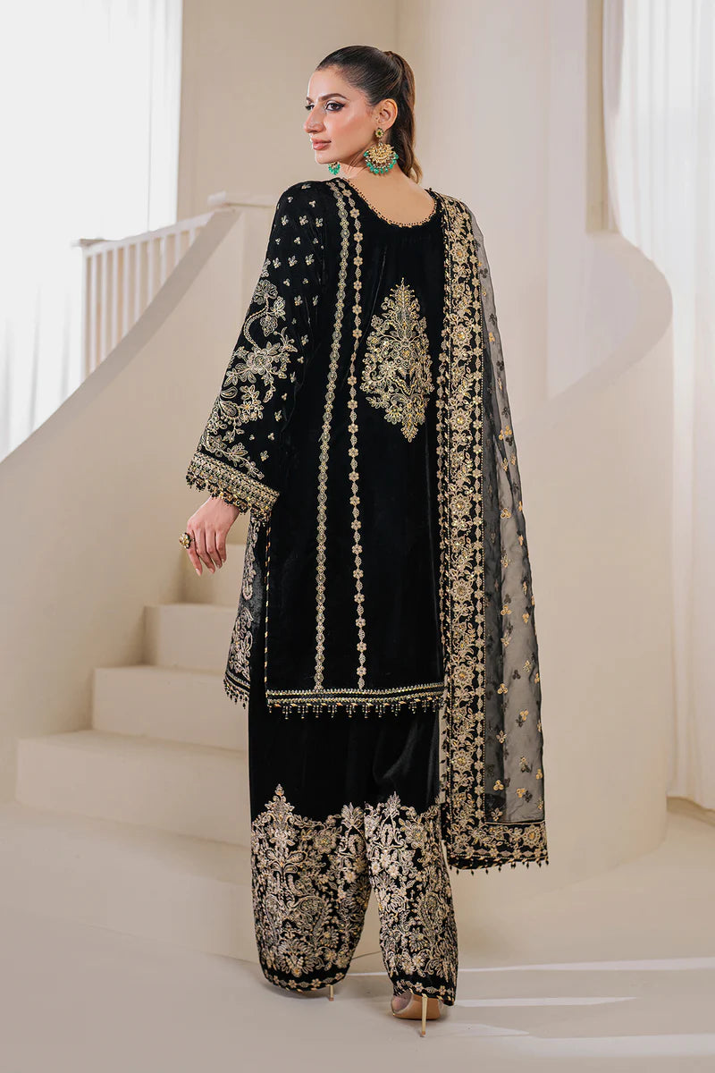 Velvet wedding outfit with embroidered shirt and dupatta