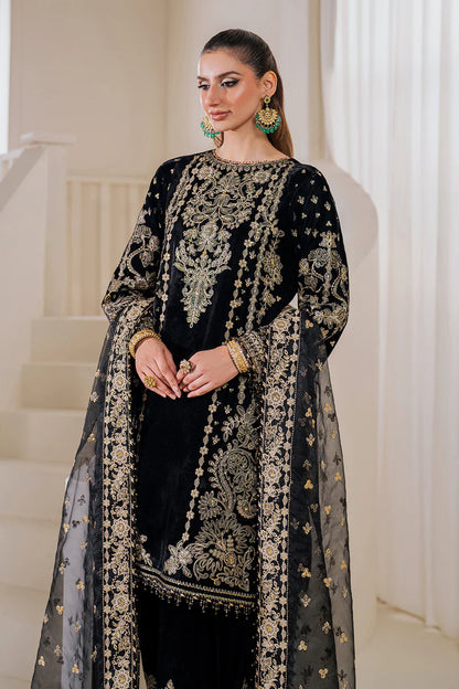 Velvet wedding outfit with embroidered shirt and dupatta