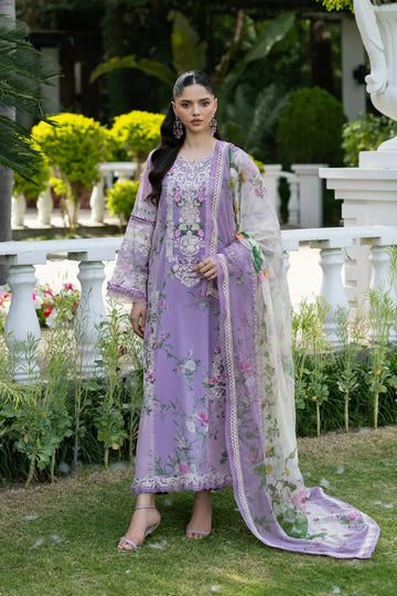 ESG-1B Bianca Elaf Premium lilac embroidered lawn 3PC suit with printed chiffon dupatta stitched by Pakistanimoda