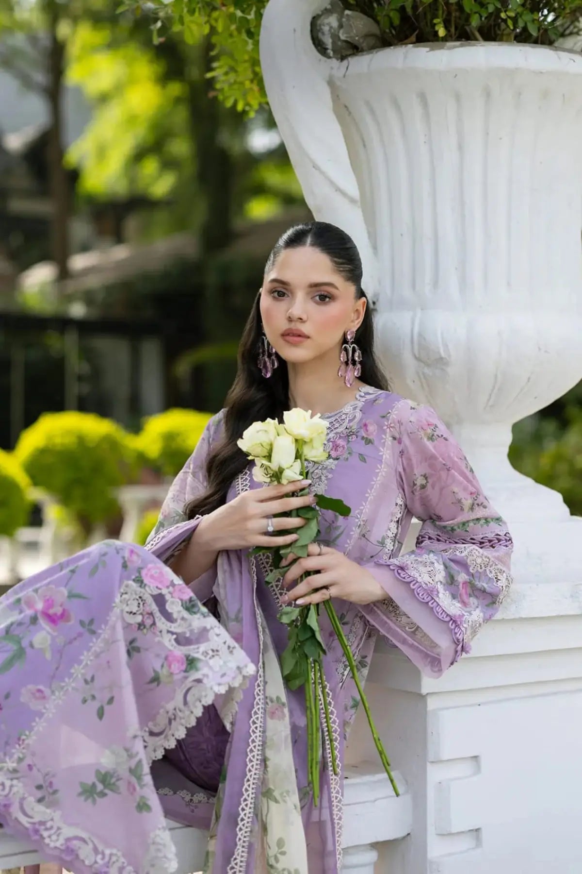 ESG-1B Bianca Elaf Premium lilac embroidered lawn 3PC suit with printed chiffon dupatta stitched by Pakistanimoda