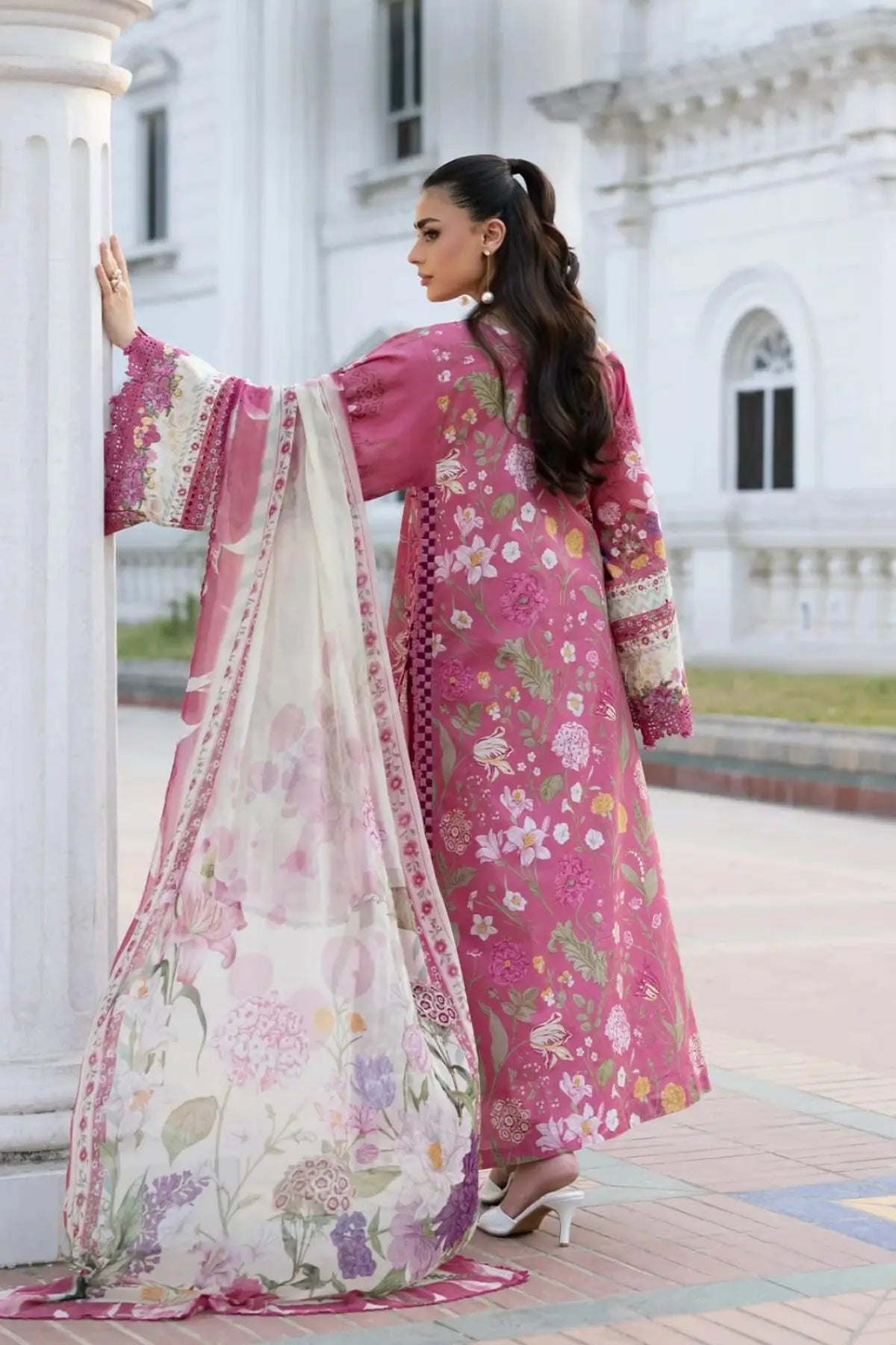 ESG-5B Delilah Elaf Premium dusty pink lawn stitched 3PC suit with printed chiffon dupatta by Pakistanimoda