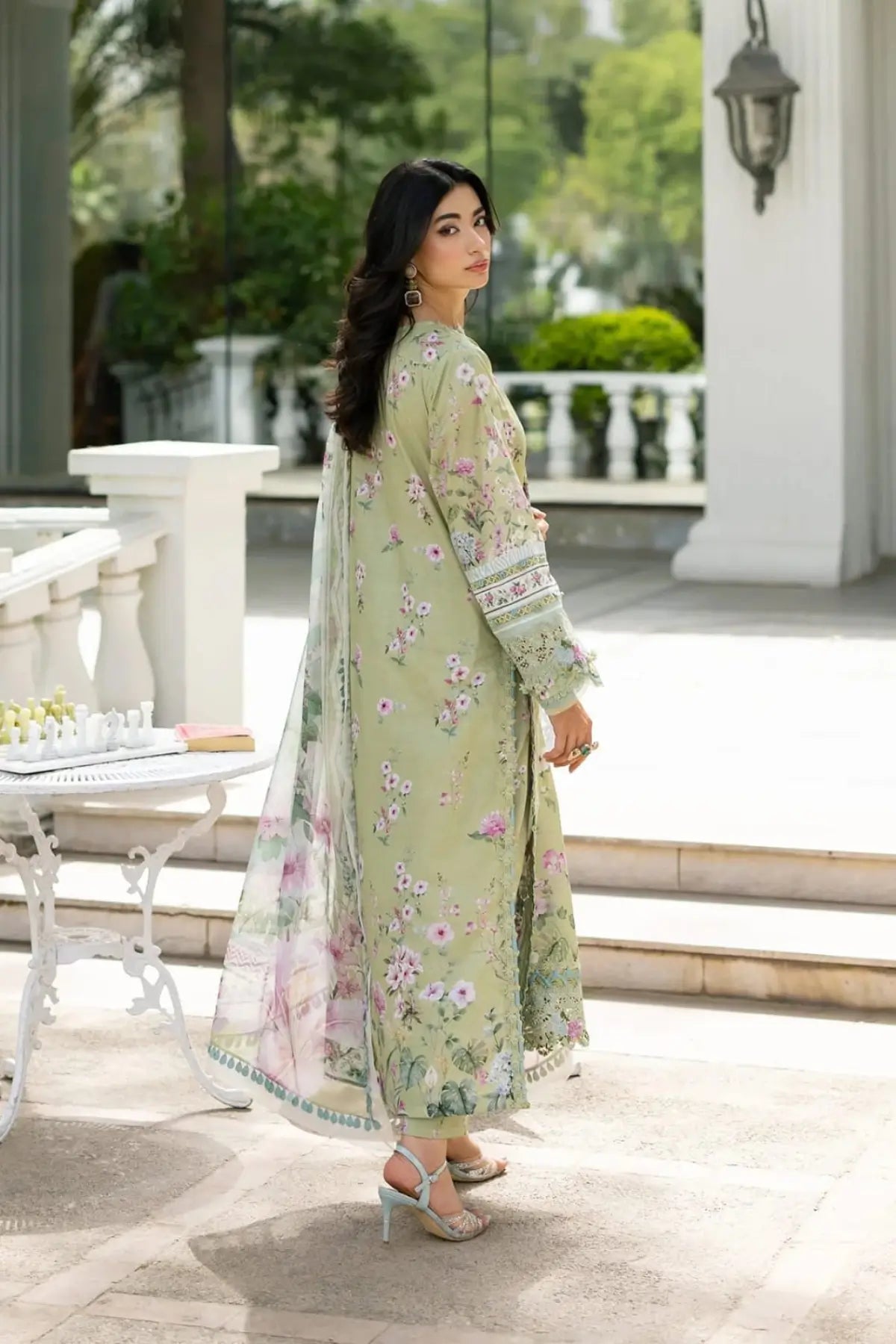 ESG-6A Jade Elaf Premium printed pistachio lawn stitched suit with chiffon dupatta by Pakistanimoda