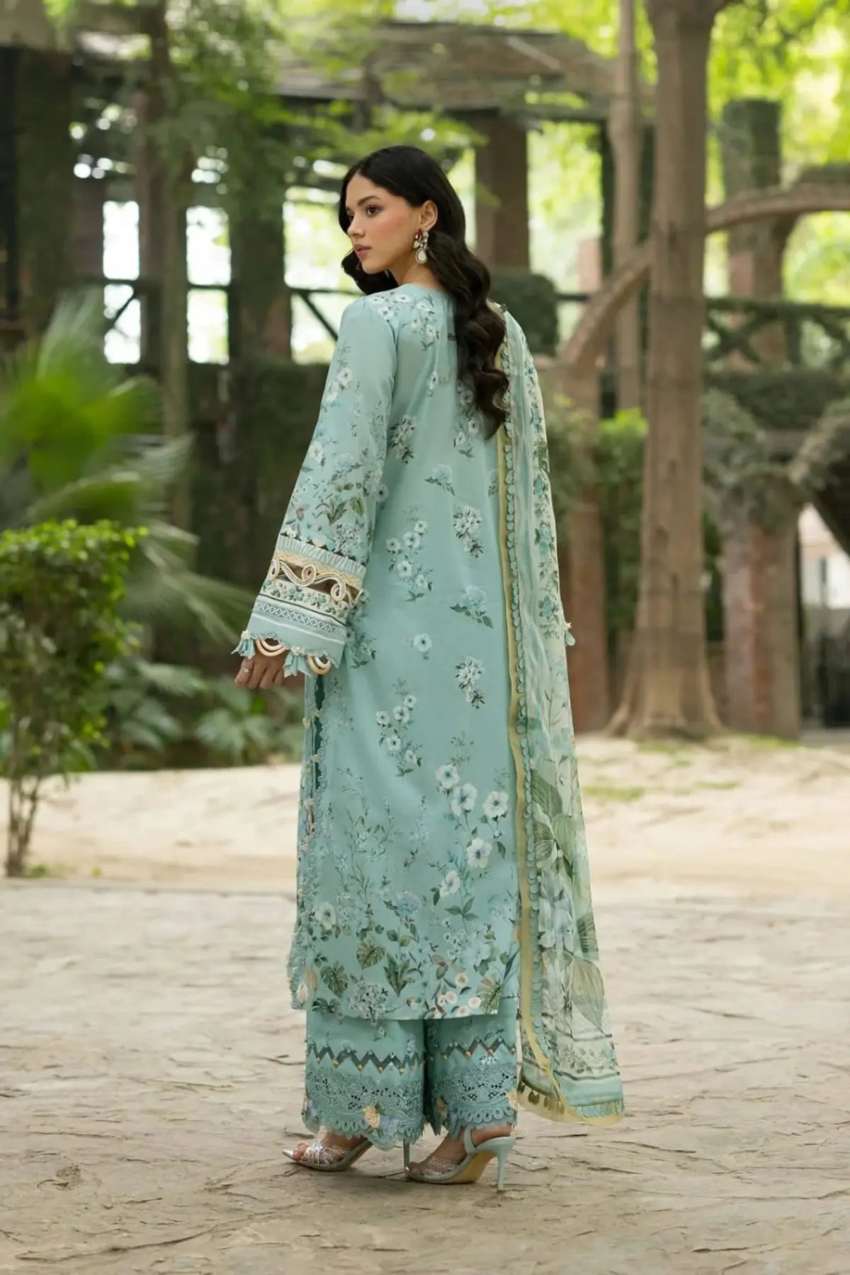 ESG-6B Zaria Elaf Premium sea green lawn stitched 3PC suit with printed chiffon dupatta by Pakistanimoda