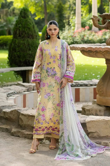 ESG-7A Stella Elaf Premium butter yellow lawn stitched 3PC suit with printed chiffon dupatta by Pakistanimoda