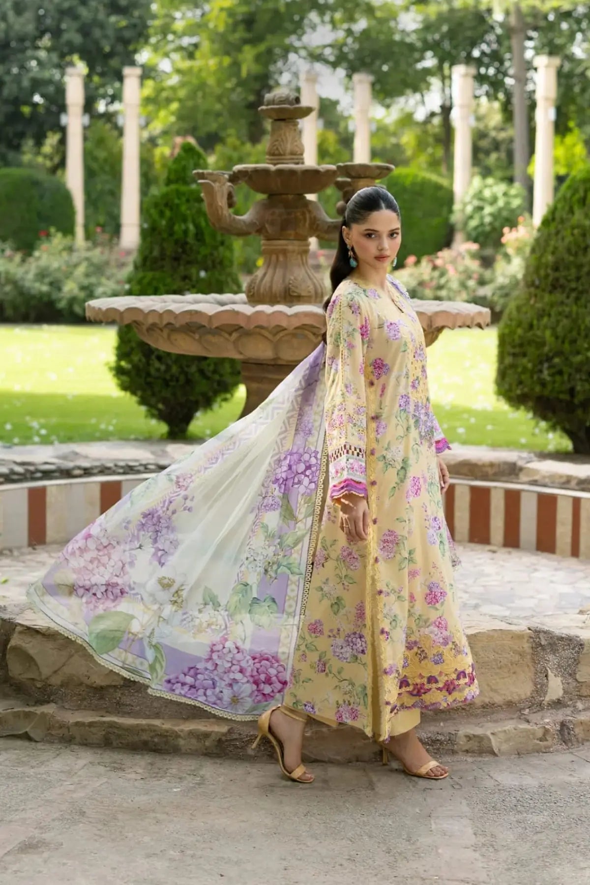 ESG-7A Stella Elaf Premium butter yellow lawn stitched 3PC suit with printed chiffon dupatta by Pakistanimoda
