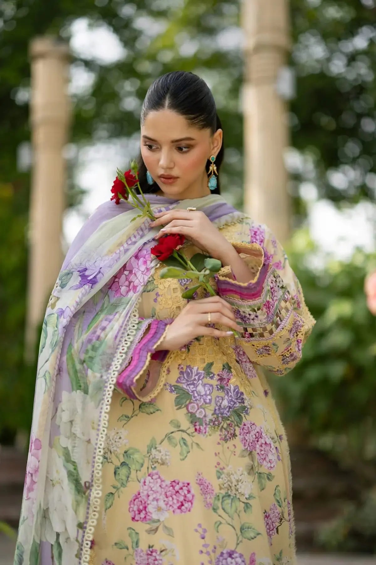 ESG-7A Stella Elaf Premium butter yellow lawn stitched 3PC suit with printed chiffon dupatta by Pakistanimoda