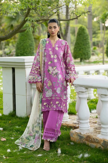 ESG-7B Kiara Elaf Premium orchid pink lawn stitched 3PC suit with printed chiffon dupatta by Pakistanimoda