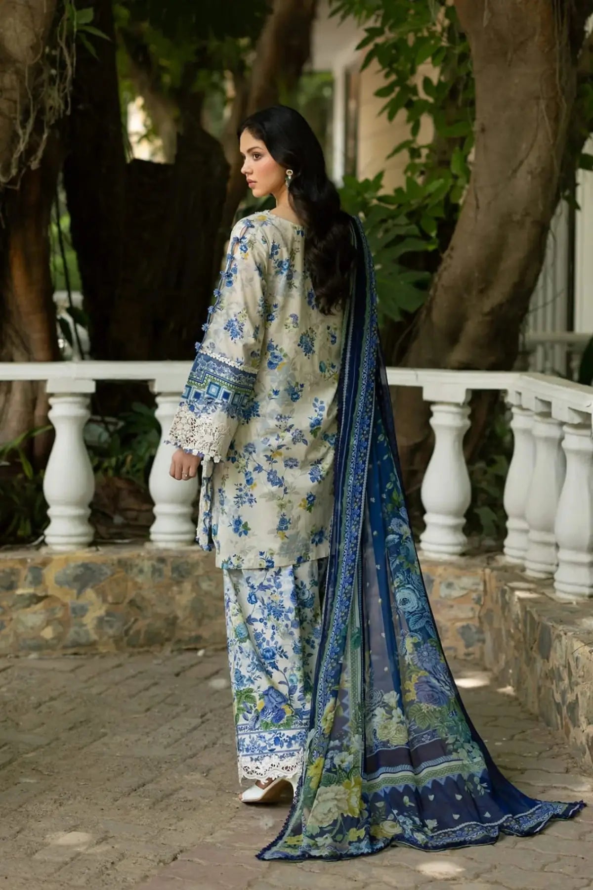 ESG-8B Celine Elaf Premium sage green lawn stitched 3PC suit with printed chiffon dupatta by Pakistanimoda