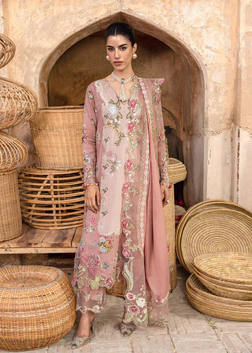 Saira Shakira ESMAE-3A pink embroidered khaddar suit with wool shawl at Pakistanimoda.