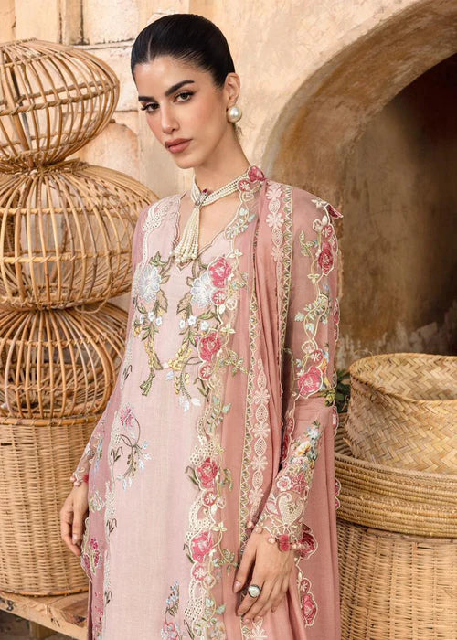 Saira Shakira ESMAE-3A pink embroidered khaddar suit with wool shawl at Pakistanimoda.