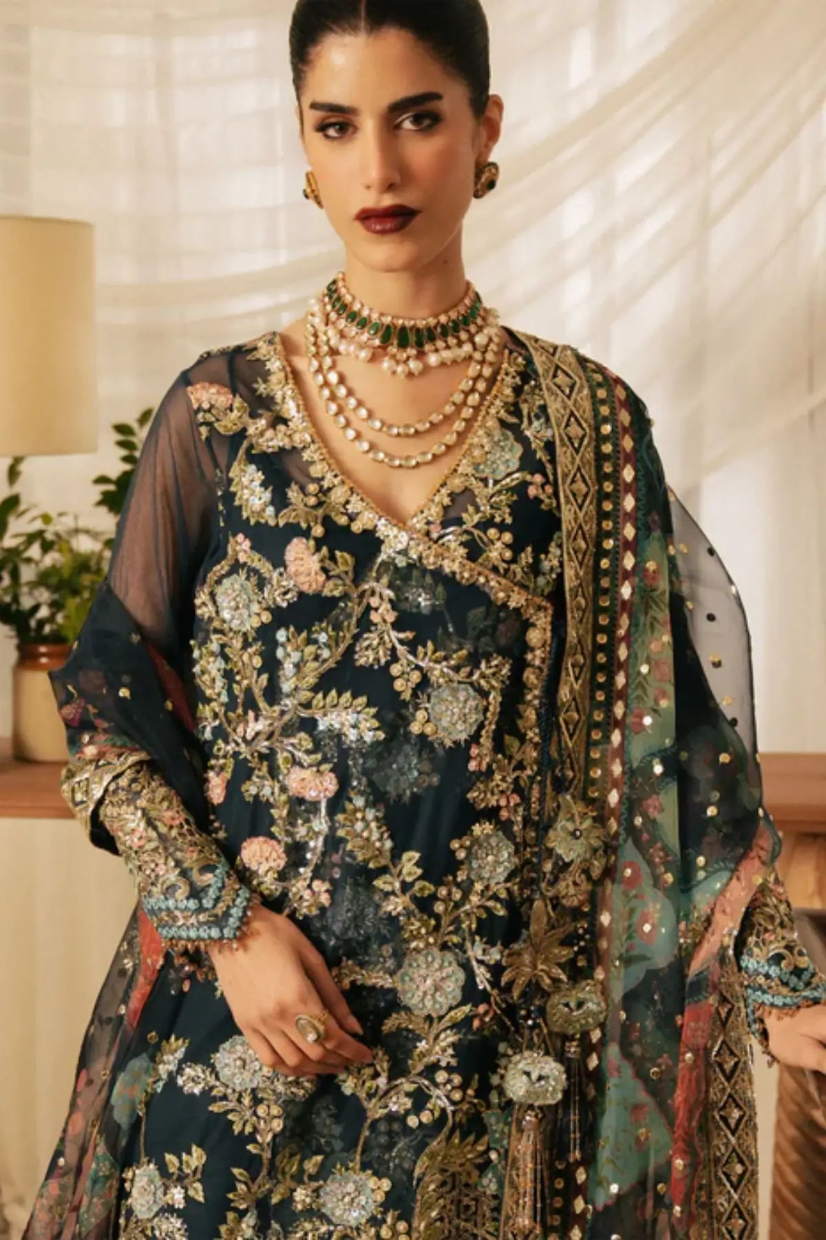 Saira Shakira navy blue couture angrakha outfit stitched