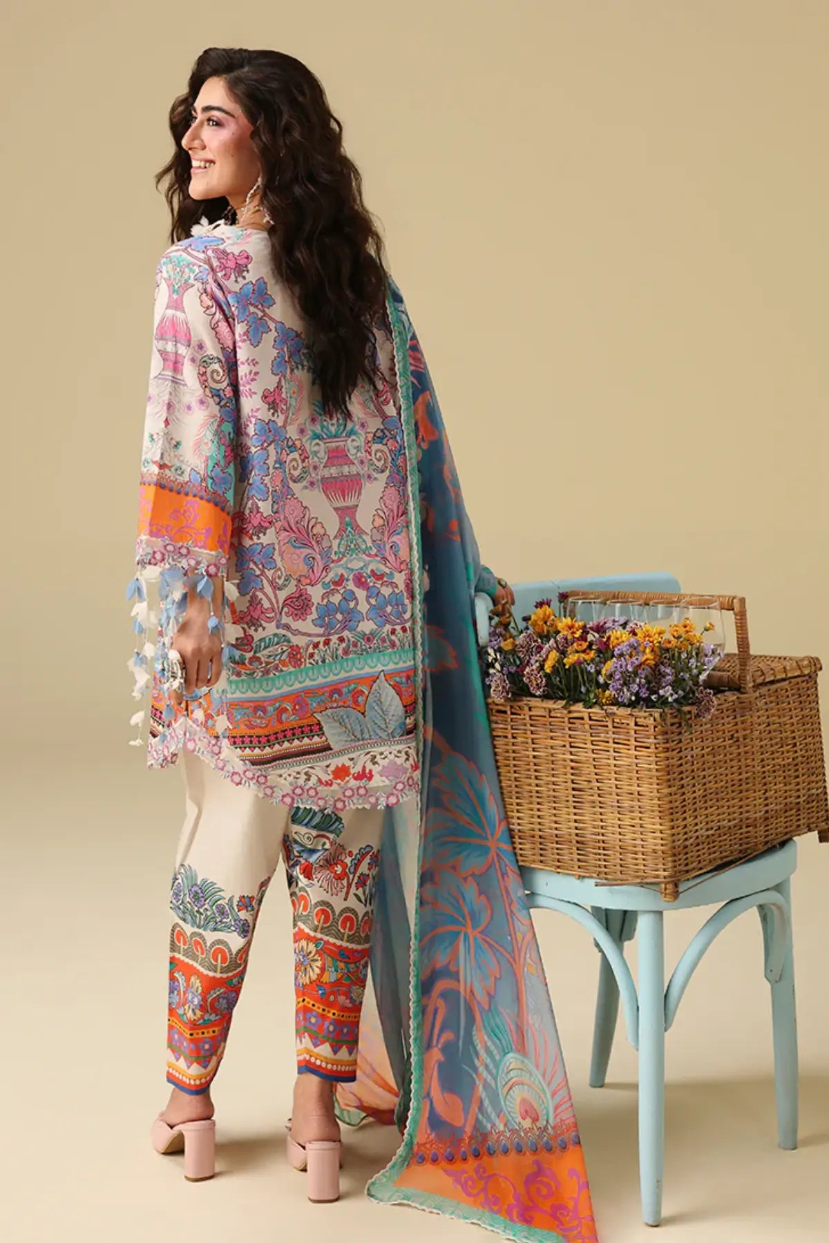 Eden Whisper Mushq Soleil Prints off white summer lawn suit with chiffon dupatta and organza embroidery