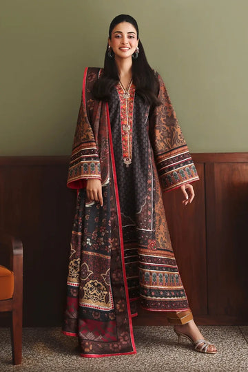 Effortlessly Me Nirvana Anmol Edit black printed embellished raw silk stitched 3PC Pakistani suit with printed silk dupatta