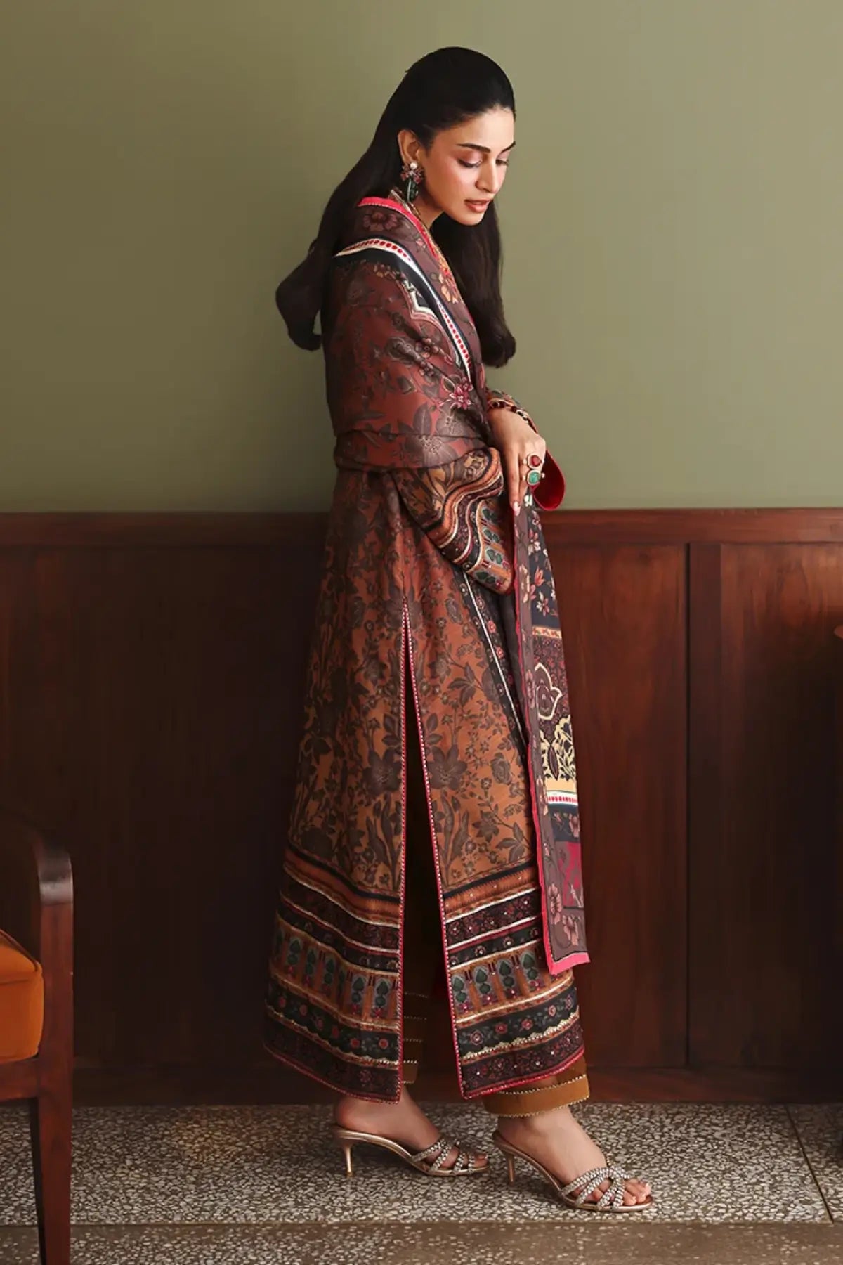 Effortlessly Me Nirvana Anmol Edit black printed embellished raw silk stitched 3PC Pakistani suit with printed silk dupatta
